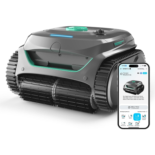 Kabelloser Poolsauger geeignet für Pools bis 150m² mit Boden-, Wand- und Wasserlinienreinigung, intelligenter Schmutzerkennung, App