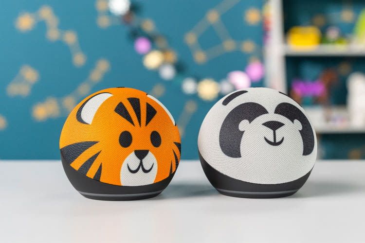 Die Echo Dot Kids Edition kommt in Tiger- oder Panda-Optik