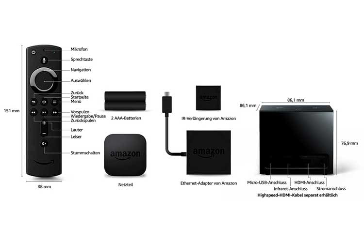 Amazon Fire TV Cube verfügt über einen Infrarot Anschluss, mit dem sich auch andere IR-Geräte wie Soundbars steuern lassen