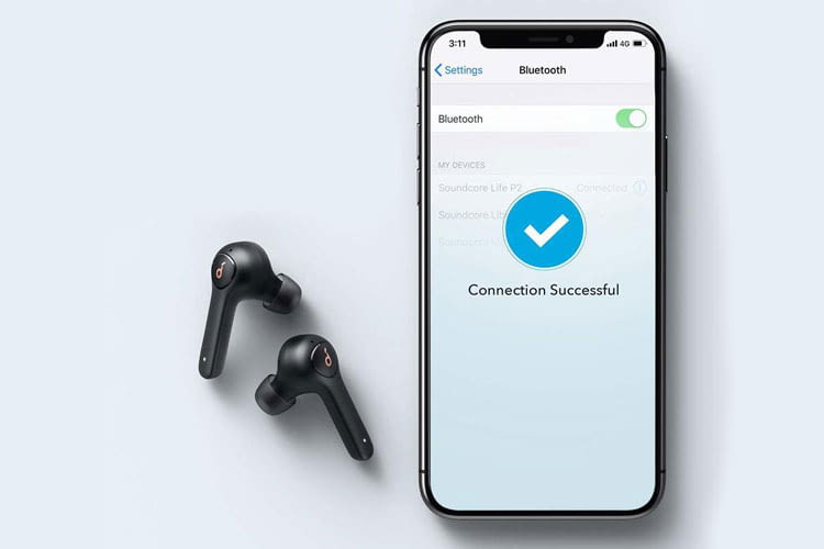 Die Bluetooth Verbindung zwischen Smartphone und den Soundcore Life P2 In Ear Kopfhörern ist spielend einfach aufgebaut
