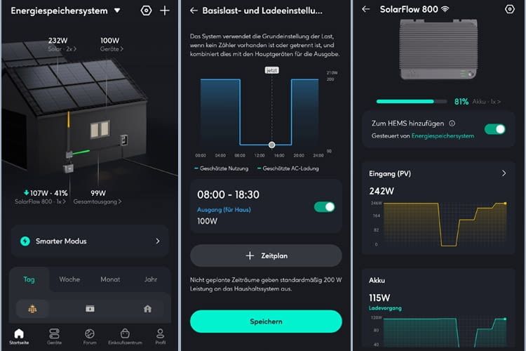 Diese und weitere Standardfunktionen bietet die Zendure App