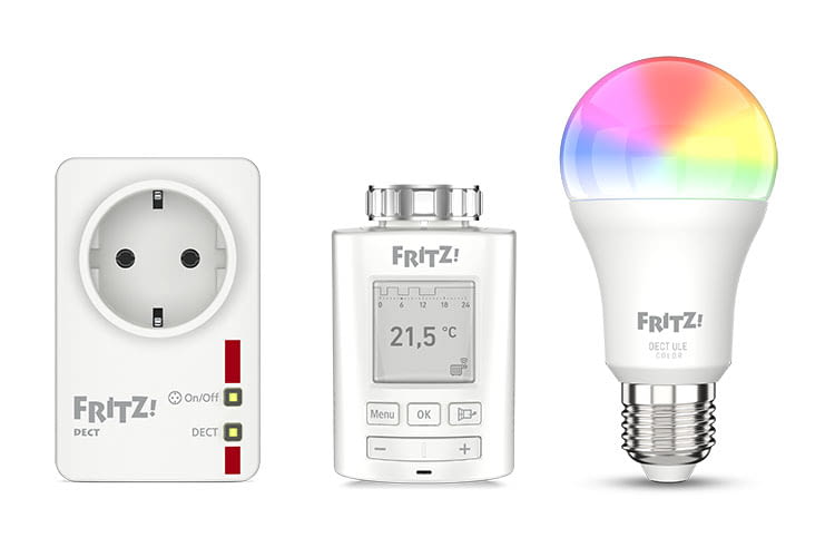 Kommunizieren per DECT ULE Funkstandard: FRITZ! Smart Home Zwischenstecker, Thermostat und LED Leuchte von AVM