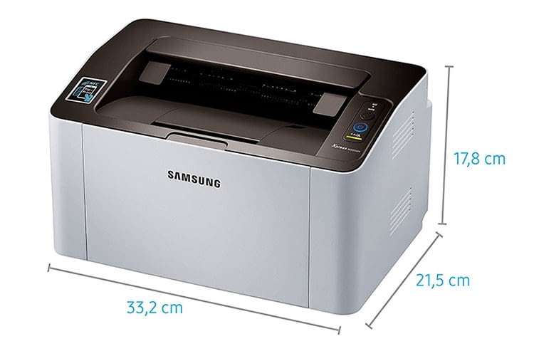 Passt mit knapp 22 cm Tiefe auch ins Regal: Samsung Xpress SL-M2026W SW-Laserdrucker