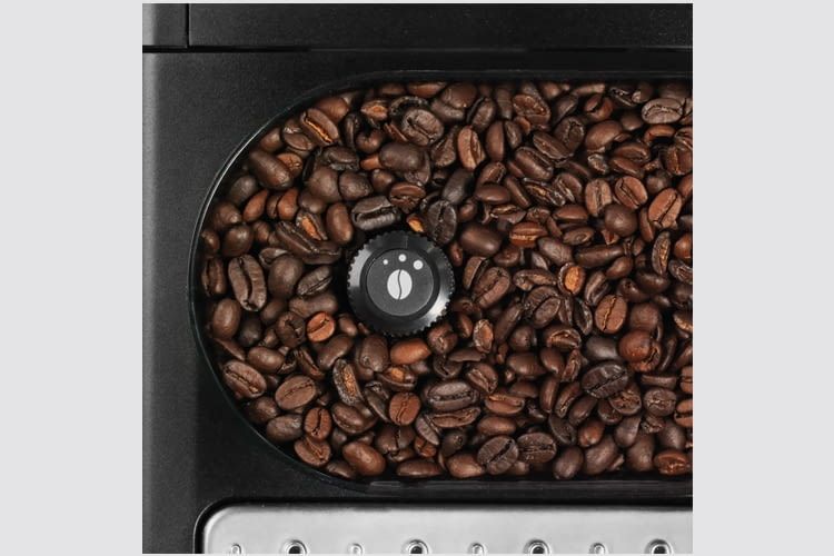 Der transparente Vorratsbehälter fasst 275 Gramm Kaffeebohnen