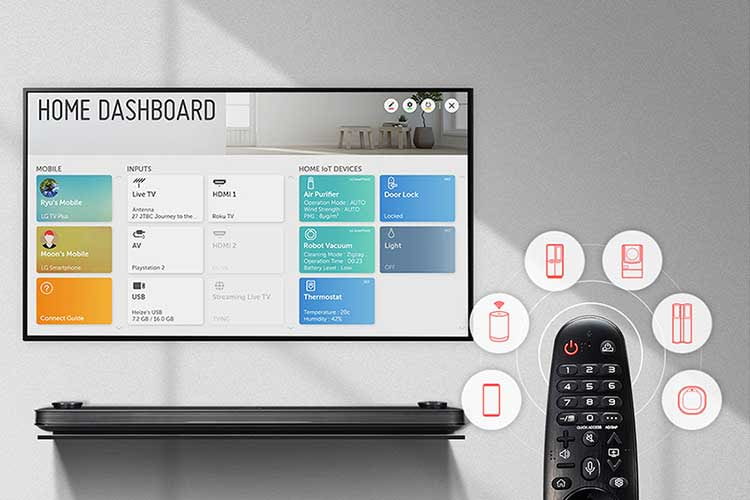 LG bietet bei Smart TV Modellen ein Dashboard an, das auch Auskunft über im Smart Home angeschlossene Geräte gibt
