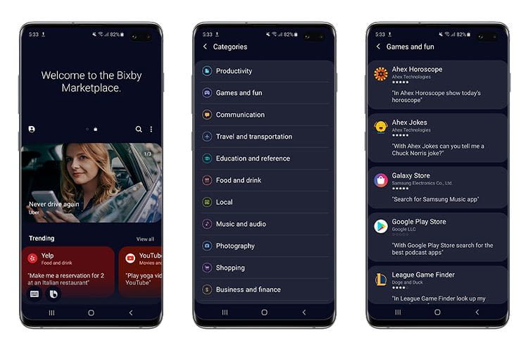 Im Bixby Marketplace sind die Capsules nach Kategorien geordnet