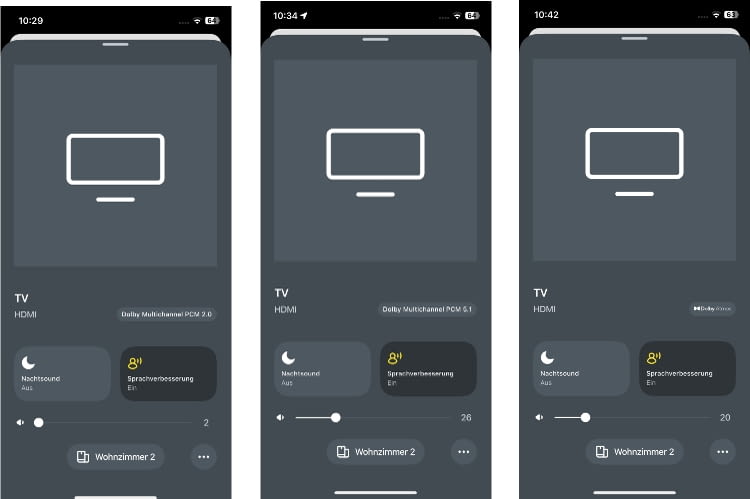 Von Stereo über 5.1 bis Dolby Atmos, die Beam 2 kann eine breite Bandbreite an Sound wiedergeben und zeigt diese in der App an