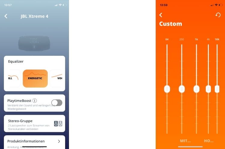 Mit der JBL Portable-App kann der Equalizer des JBL XTREME 4 gesteuert werden