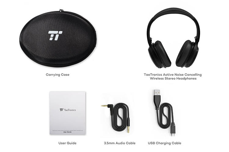 Lieferumfang des TaoTronix TT-BH22 Bluetooth-Kopfhörers mit ANC