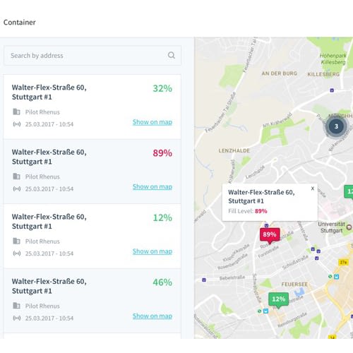 Für jeden smarten Container wird digital der aktuelle Füllstand angezeigt