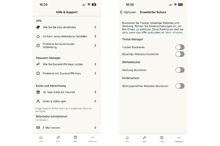 Die Sicherheitseinstellung können schnell in der App aktiviert oder auch deaktiviert werden