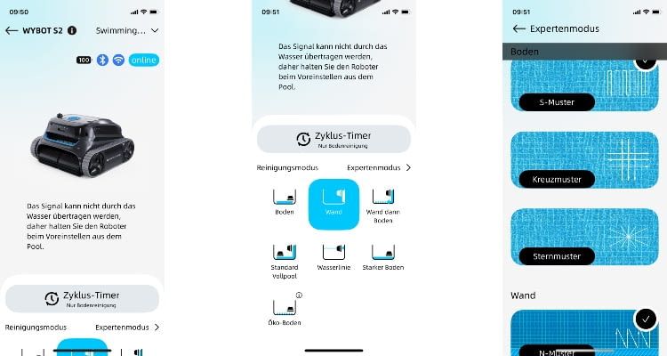 Die Wybot App bietet viele Möglichkeiten der individuellen Steuerung