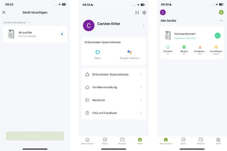 Die App für den Morento Luftreiniger ist gut verständlich und übersichtlich gestaltet