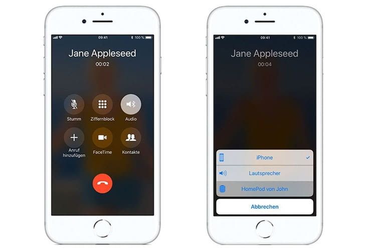 In der Telefon-App des iPhones unter Lautsprecher den HomePod auswählen
