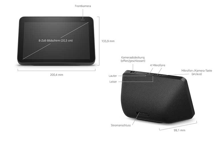 Amazon Echo Show 8 (2. Generation) vefügt über ein 8 Zoll Display sowie eine 13 MP-Kamera