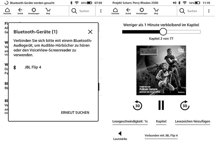 Die Amazon Kindle eReader sind mit einer Bluetooth-Schnittstelle zum Hörbuchanhören ausgestattet