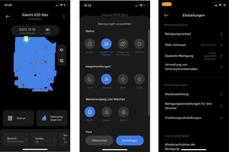 Am besten lässt sich der Funktionsumfang von Wischrobotern in deren App überblicken