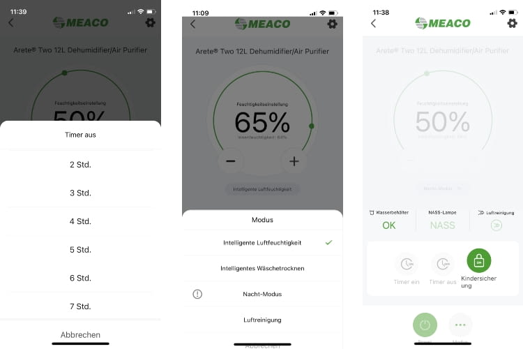 Die Meaco-App erleichterte uns die Bedienung des Luftentfeuchters und ermöglichte auch eine Regelung von unterwegs