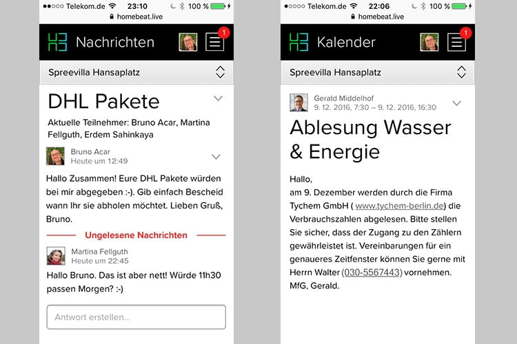 HomeBeat.Live erleichtert die Kommunikation mit anderen Bewohnern und der Hausverwaltung