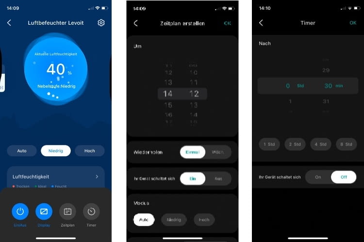 Die App beim Levoit Luftbefeuchter Test hat uns überzeugt