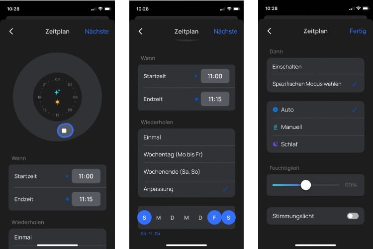 Die Zeitplan-Funktion war besonders praktisch beim Dreo smart Luftbefeuchter