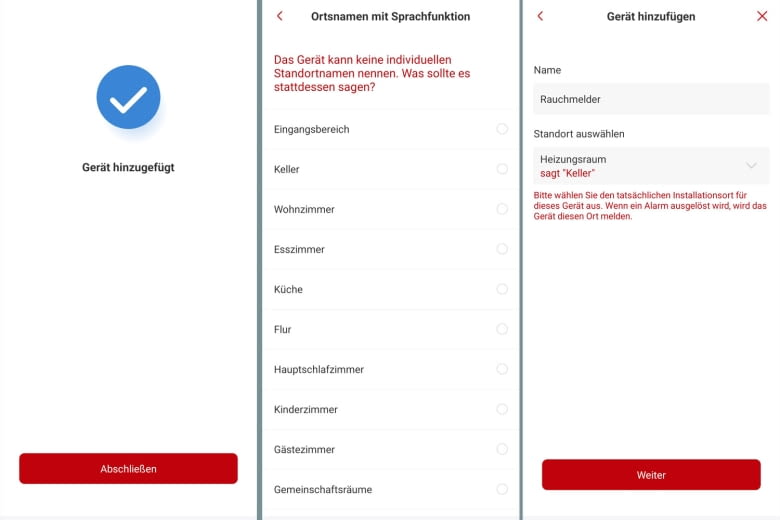 Individuelle Raum-Namen lassen sich nur in der App notieren