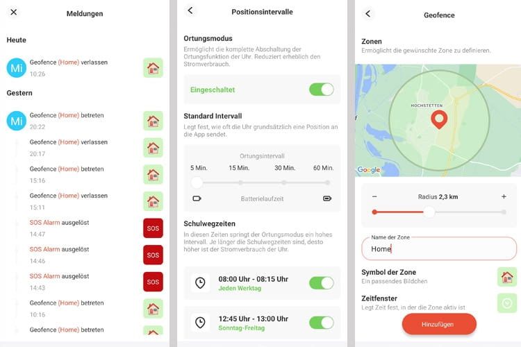 Beim Geofence Modus haben Eltern verschiedene Einstellungsoptionen