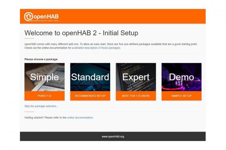 Das openHAB Installation- & Setup-Menü als UI