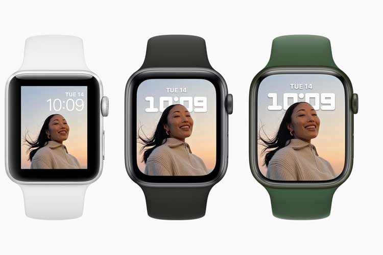 Die Displays der Apple Watch 3, 6 und 7 im Vergleich (von links nach rechts)