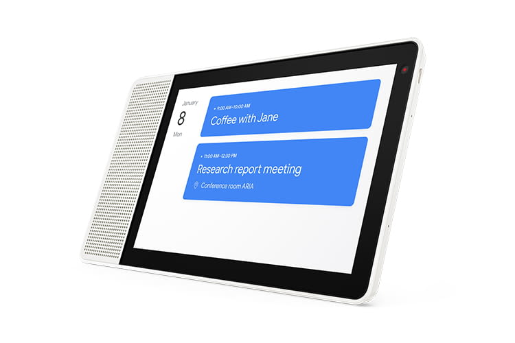 Während Google Assistant die Kalendertermine vorliest, kann sie das Lenovo Smart Display auch anzeigen