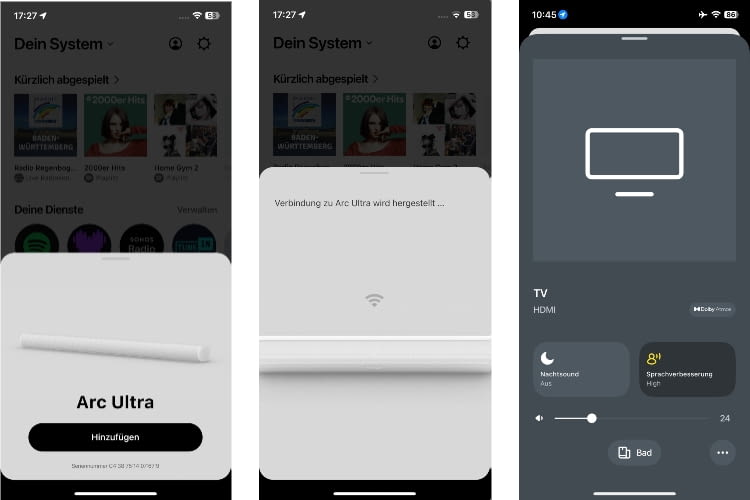 Die Einrichtung der Sonos Arc Ultra verlief in unserem Test sehr schnell und ohne Probleme