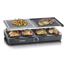 Raclette-Set mit antihaftbeschichteter Grillplatte, Natursteinplatte und 8 Pfännchen