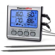 Grillthermometer mit 2 langen Edelstahl-Sonden und vielen Komfort-Funktionen wie Garzeiten oder Timer