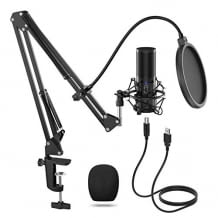 Plug and Play Mikrofon für professionelle Soundaufnahmen. Mit langlebigem Mikrofonarm.