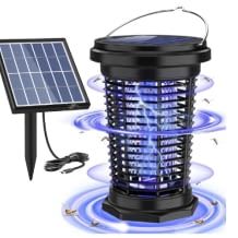 Insektenvernichter mit zwei Solarmodulen, Akkubetrieb mit 4.500 Volt und UV-Lampe zum Anlocken