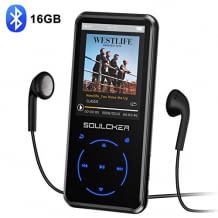 Bluetooth MP3 Player mit 16 GB Speicherplatz, Display, Sleep Timer und FM Empfang. Inkl. Kopfhörer und Sportband.
