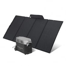 Tragbarer Solargenerator 6kWh/ 3600W mit Solarpanel für Balkon mit 400W, klappbar und mit einer Tragetasche geliefert.